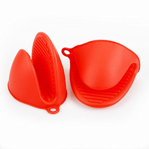 1 Pair Extra Long Professional Silicone Oven Mitts with Quilted Liner Heat Resistant Potholder Kitchen Baking Gloves Cooking Pinch Mitts Pinch Grips (Red)