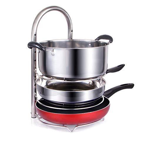 Decoformax Adjustable Pan Pot Organizer Rack for Cookware, 5-Tier Cookware Holder for Cabinet Worktop Storage