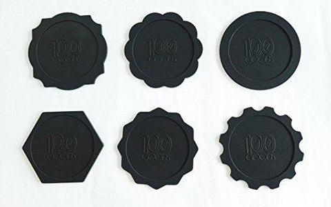 100 Goods Set Of 6 Silicone Coasters Standard Die Cut Shapes (90 X 90 X 3 Mm) (Black, Round)