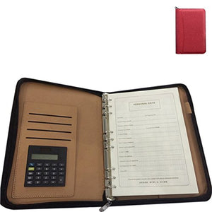 ZZ Lighting Executive Zippered Professional Business Planner Zipper 6-Ring Binder Organizer Packet Portfolio with Filler Paper Calculator Card Bag?A5 Red?