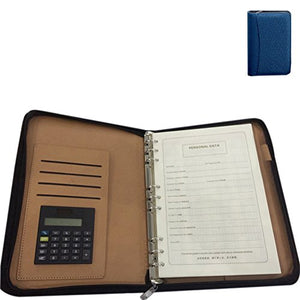 ZZ Lighting Executive Zippered Professional Business Planner Zipper 6-Ring Binder Organizer Packet Portfolio with Filler Paper Calculator Card Bag?B5 Blue?
