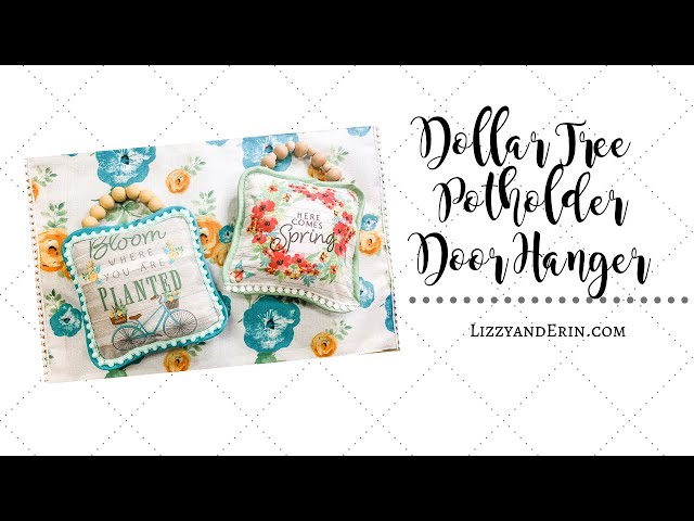 Dollar Tree Potholder Door Hangers, who would have thought a couple kitchen items could be so cute?! These are so simple, easy and fun to create