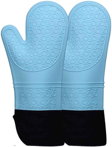 HOMWE Extra Long Professional Silicone Oven Mitt, Oven Mitts with Quilted Liner, Heat Resistant Pot Holders, Flexible Oven Gloves, Aqua, 1 Pair, 14.7 Inch $12.72