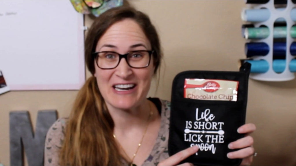 Learn how to make a Pot Holder using your Die Cutting Machine and Glitter Heat Transfer Vinyl and a Heat Press