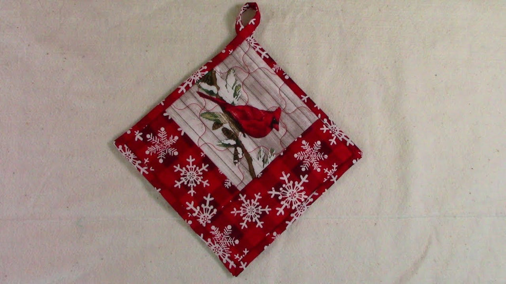Cardinal Bird Pot Holder: using panel fabric, add a simple border, easy to make, very detailed instructions