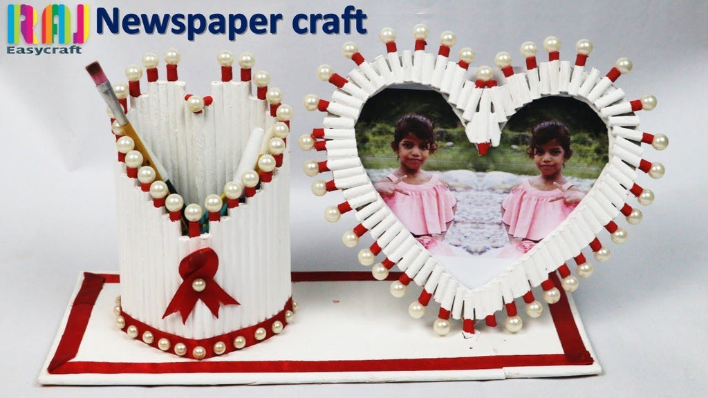 DIY pen holder and photo frame With newspaper || How to make pen holder and photo frame with newspaper || best use of waste material || best use of waste ...