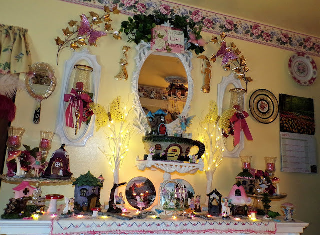 Fairy Garden Mantel in the Sitting Room