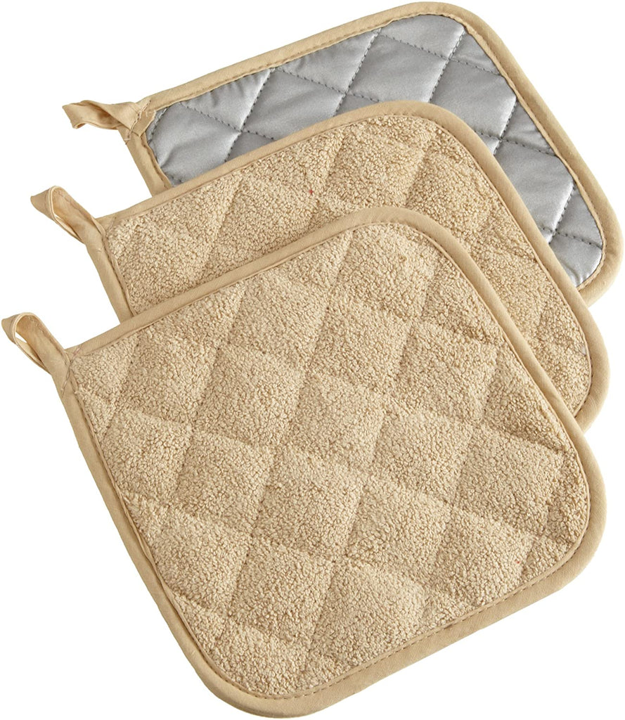 DII 100% Cotton, Terry Pot Holder Set Machine Washable, Heat Resistant with Hanging Loop, Potholder, 7 x 7, Pebble, 3 Piece $5.76