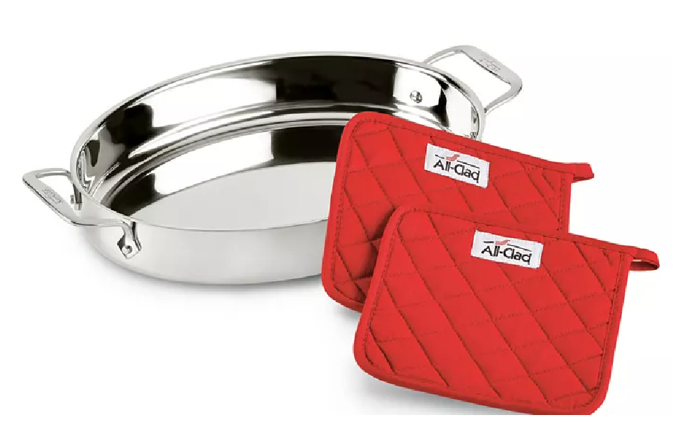 All-Clad Stainless Steel 15″ Oval Baker & Pot Holder Set just $34.99 at Macy’s