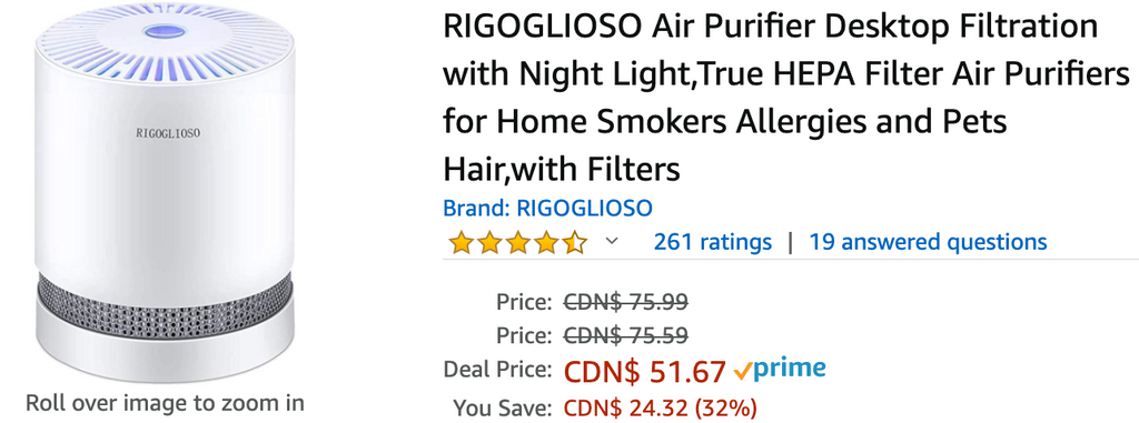Amazon Canada Deals: Save 32% on Air Purifier Desktop Filtration with Night Light + 705 on Hair Straightener Ceramic Flat Iron + 50% off Echo Smart Speaker + More Offers