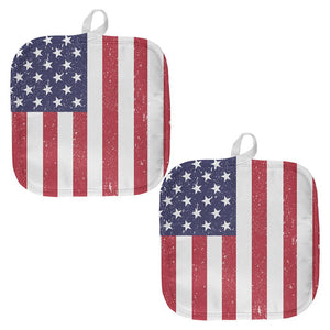 4th of July American Flag Distressed All Over Pot Holder (Set of 2)