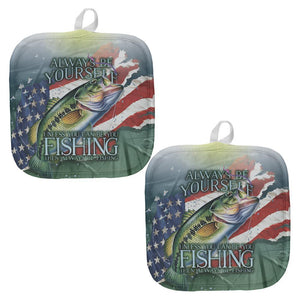 4th of July Always Be Yourself American Fishing Pot Holder (Set of 2)