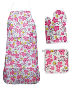 Flowers Printed kitchen 3 Piece Suit Apron, Oven Mitt and Pot Holder