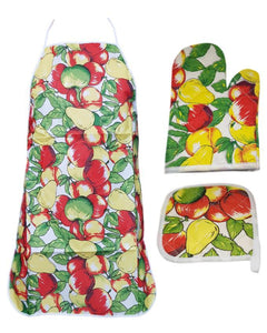 Mango Printed Kitchen 3 Piece Suit Apron, Oven Mitt and Pot Holder