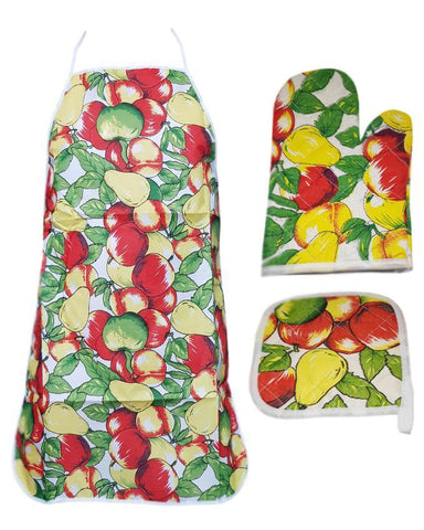 Mango Printed Kitchen 3 Piece Suit Apron, Oven Mitt and Pot Holder