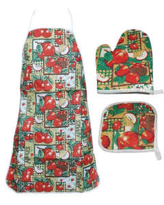 Apple Printed kitchen 3 Piece Suit Apron, Oven Mitt and Pot Holder