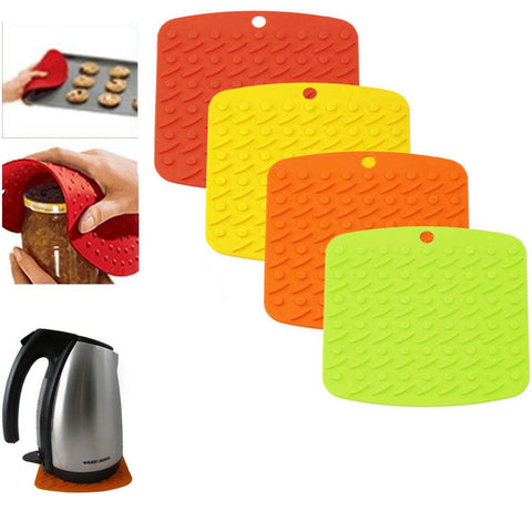 2 Silicone Pot Holder Oven Mitt Potholder Trivet Heat Flame Resistant 3 In1 !