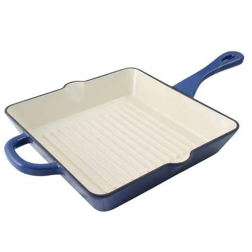 Crock Pot Artisan 10 in. Square Enameled Cast Iron Grill Pan in Sapphire Blue