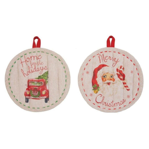 Mud Pie Vintage Red Truck Santa Kitchen Hot Mitt Pot Holder Set of 2