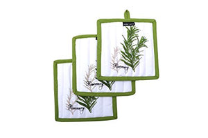 Amour Infini Pot Holders, Unique Herb Garden Design, Pot Holders Heat Resistant, 100% Cotton, Set of 3, Pot Holder size 8 x 8 inches