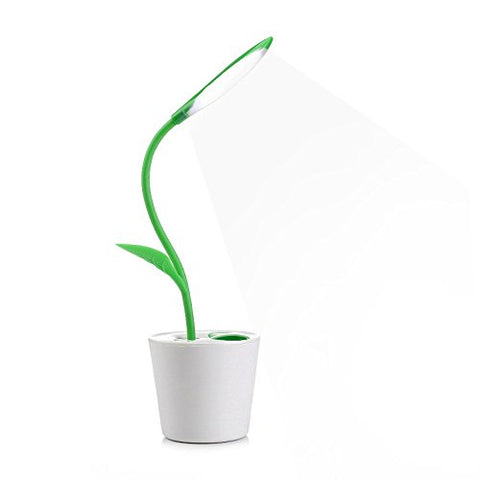 MKDMiD Flexible USB Touch Desk Lamp, Wireless LED Desk Lamp 3 Level of Brightness Sapling Pot with Plant Pencil Holder (A/Dark green)