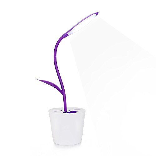 MKDMiD Flexible USB Touch Desk Lamp, Wireless LED Desk Lamp 3 Level of Brightness Sapling Pot with Plant Pencil Holder (A / Purple)