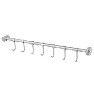 Kitchen Rail Rack, CODIRATO Mounted Utensil Hanging Rack Space Saving Hanger Hooks with 7 Sliding Hooks for Kitchen Tools, Pot, Towel - Ideal Thanksgiving Kitchen Accessories (Sliver)