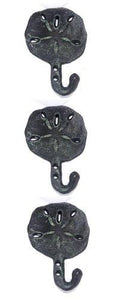 Sand Dollar Shell Wall Hooks Cast Iron Antique Brown - Set of 3 for Coats, Aprons, Hats, Towels, Pot Holders, More