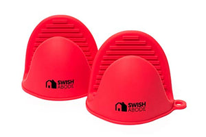Swish Abode Red Silicone Pinch Mitts Set(2) for Instant Pot or Kitchen use as Potholder or Baking Holder. Mini oven mitt is sold in a pair and mitten holders can be used when cooking on a grill or BBQ