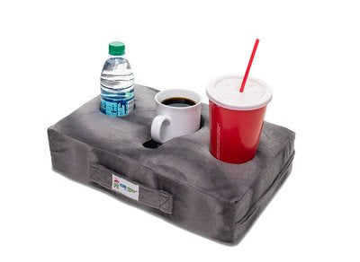 Cup Cozy Pillow (Gray) As Seen on TV-The world's BEST cup holder! Keep your drinks close and prevent spills. Use it anywhere-Couch, floor, bed, man cave, car, RV, park, beach and more!