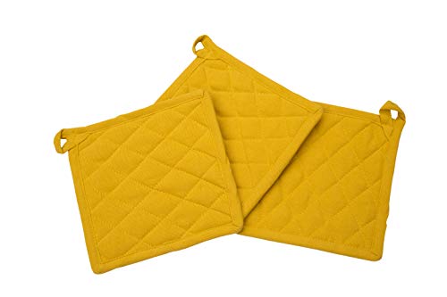 Pot Holder, Set of 3, 100% Cotton, cotton fabric quilted, 8" x 8", yellow, Machine Washable and Heat Resistant Pocket Mitts for Kitchen Cooking and Baking