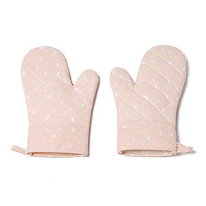 Kookea style Oven Mitts Heat Resistant Silicone Pot Holder Canvas Double Layer Kitchen Non Slip for Microwave (Pink)