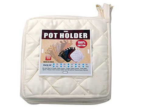 HM Covers Well-Made of Durable and Comfortable 100% Cotton 9" x 9" Inches Pot Holder Non-Slip & Highest Protection & Performance Color - Ivory Color - { Pack of 40 } - Made