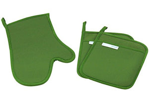KitchenDetails Neoprene Oven Mitt & Potholder 3-Piece Set (Green)