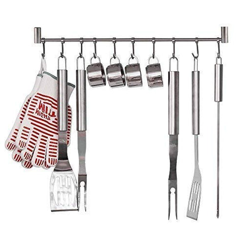 Homfa Kitchen Rail Rack Wall Mounted Utensil Hanging Rack Stainless Steel Hanger Hooks for Kitchen Tools, Pot, Towel (10 Sliding Hooks)