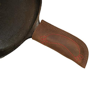 Hide & Drink Rustic Leather Hot Handle Holder Sausage Design (Cast Iron Panhandle Potholder) Double Layered, Double Stitched Handmade Bourbon Brown