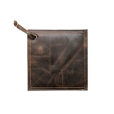 Hide & Drink Rustic Leather Hot Pot Pad (Potholder), Double Layered, Double Stitched and Handmade Bourbon Brown