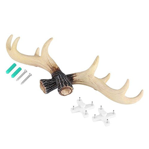 Fdit Mini Vintage Resin Deer Antlers Shaped Rack Wall Hooks for Keys Hats Purse Bag Jewelry Towel Screws Included(Wood Color)