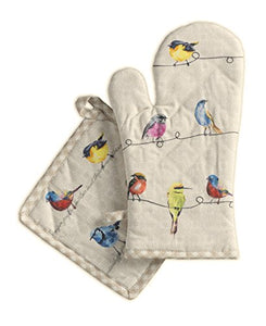 Maison d' Hermine Birdies on Wire 100% Cotton Set of Oven Mitt (7.5 Inch by 13 Inch) and Pot Holder (8 Inch by 8 Inch)