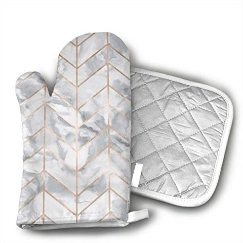 Xayeu Marble Herringbone Rose Gold Gilt Design.jpg Oven Mitt and Pot Holder or Oven Gloves-100% Cotton, High Heat Resistance,