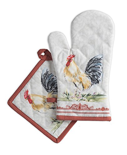 Maison d' Hermine Campagne 100% Cotton Set of Oven Mitt (7.5 Inch by 13 Inch) and Pot Holder (8 Inch by 8 Inch)