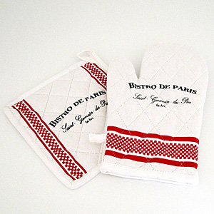 Kiss That Frog Bistro de Paris Oven Mitt Glove & Pot Holder Set