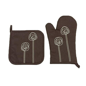 Canrulo Cotton Oven Mitts and Pot Holder Set High Heat Resistance Kitchen Oven Gloves for Christmas, Holiday, BBQ (Chocolate and Rose)