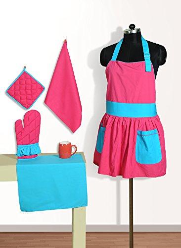 2 Color Cotton Chef'S Apron Set With Pot Holder, Oven Mitts & Napkins - Perfect Home Kitchen Gift Or Bridal Shower Gift,Fa08-Pnt