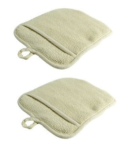 LeRose Large Terry Cloth Pot Holders w/Pocket ~ Set of 2 ~ Beige 100% Cotton Potholders, Oven Mitts, Heat-resistant to 200°, 9½ x 8½ Inches