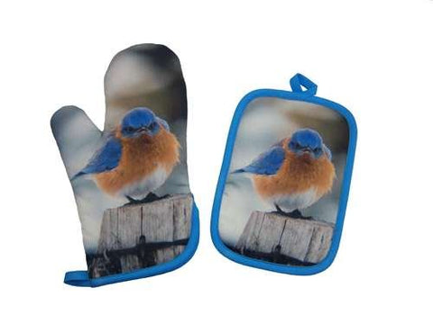 Songbird Essentials SEEK9624 Pot Holder and Oven Mitt Set Mad Bluebird (Set of 1)