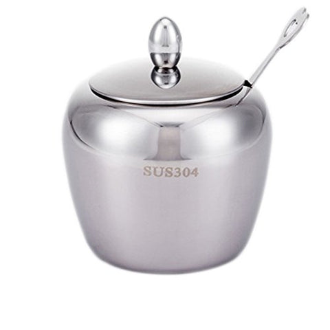 Condiment Pot Storage Spice Container Stainless Steel Salt Sugar Bowl Serving Jars Pot Spoons Kitchen Organizer Apples Shape Katoot