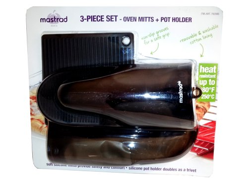 Mastrad 3 Piece Oven Mitts and Pot Holder Set - Black