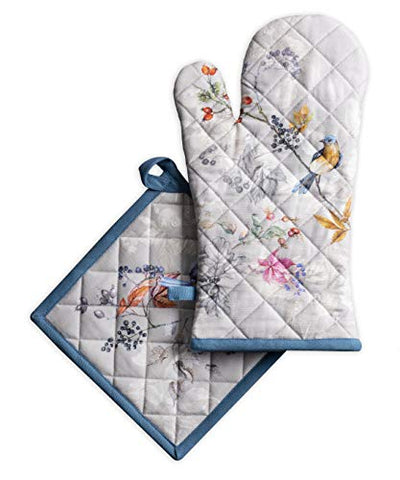 Maison d' Hermine Equinoxe 100% Cotton Grey Set of Oven mitt (7.5 Inch by 13 Inch) and Pot Holder (8 Inch by 8 Inch). Perfect for Thanksgiving and Christmas