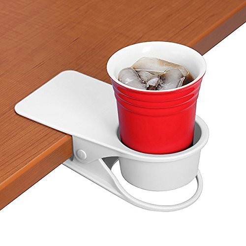 SERO Innovation Cup Clip Drink Holder - White - Snap to Tables, desks, Chairs, Shelves, counters. Keep Your Beverage, Smartphone or Other Small Item Secure and Out of The Way.